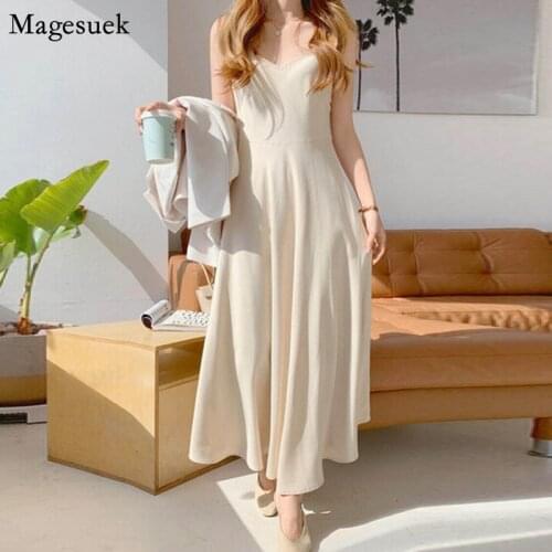 Korean Chic Casual Women Slip Dress Summer 2021 Backless Sexy Evening Party Dress Female Solid Loose Long Dresses Vestidos 14023