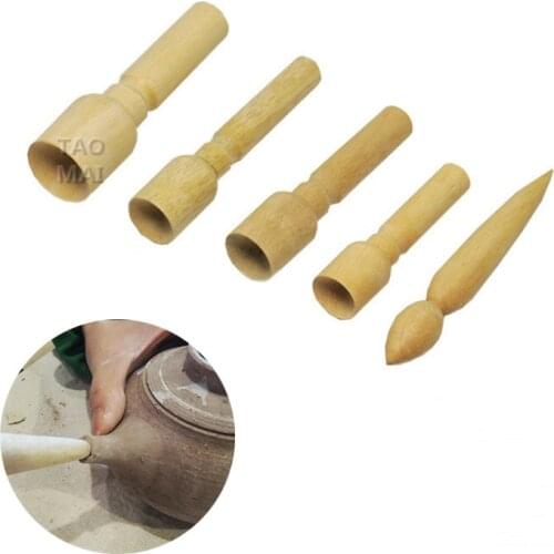 1PCS Pottery Pot Repairer Handmade DIY Teapot Ceramic Spout Shape Trimming Tool Wooden Double-headed Hole Punch Pottery Tool