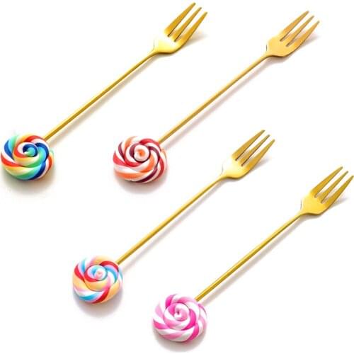1Pc Lollipop Coffee Spoon Stainless Steel Spoon Creative Fruit Fork Ice Cream Spoon Soup Spoon Kitchen Bar Tableware