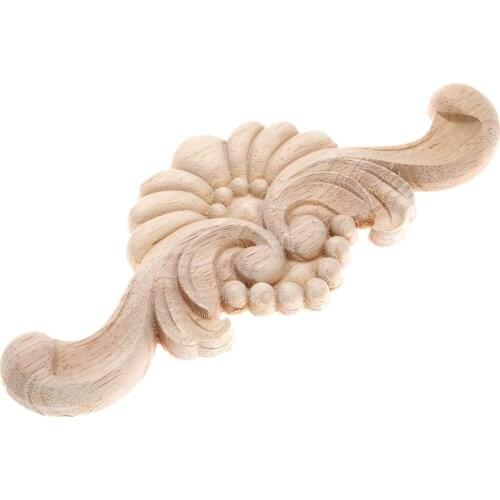 1pc Unpainted Wood Carved Decal Horizontal Corner 3D Flower Applique 22*9cm Frame Home Furniture Wall Door Decor Wooden Cabinet
