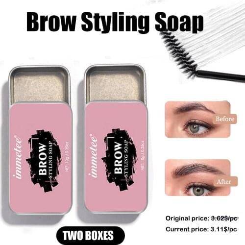 2Pcs Brow Styling Soap with Trimmer Fluffy Feathery Waterproof Long-Lasting 3D Wild Brow Gel Makeup Soap for Womens Cosmetics