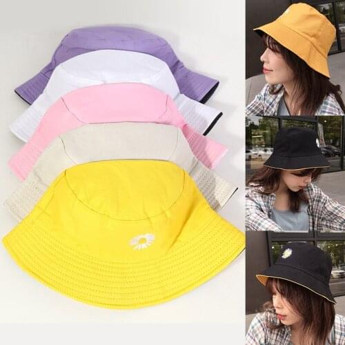2020 Popular Daisies Fishing Hats Sunscreen Sun Cap Double-Sided Bucket Hat Women Girls Foldable Outdoor Sun Prevent Cotton Cap