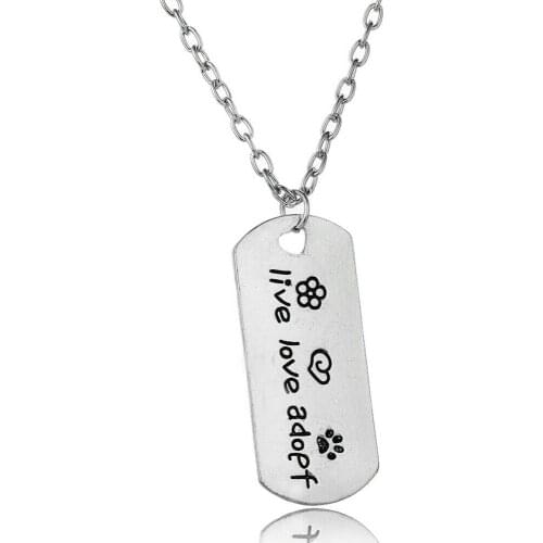 3Pcs Live Love Adopt Pendant Necklace Dog Tag Shape Flower Jewelry Cute Cat Paws Print Footprint Necklace Women Girls Men Gifts
