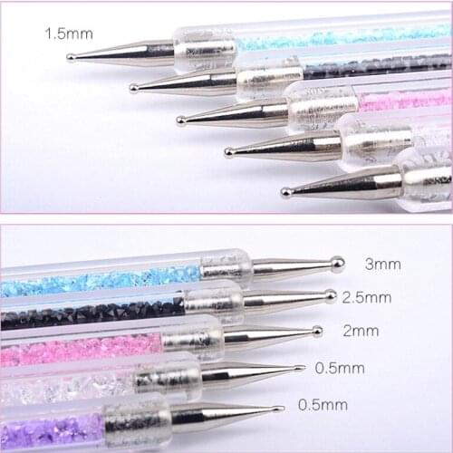 5pcs/set Acrylic 2 Ways Dotting Pen Tool Colorful Rhinestones Nail Decoration Painting Brush Nails Design Tools new arrival
