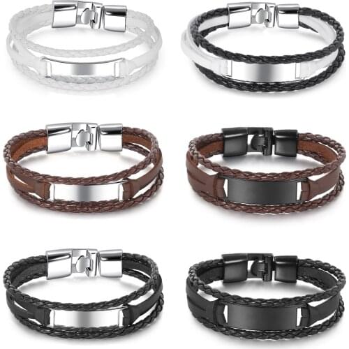 Wholesale European Punk Fashion PU Leather Bracelet With Smooth Tag For Women/Men Jewelry 20cm