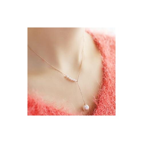 South Korea with Jewelry Female Pearl Pendant Necklace Sweet Y-shaped Simple Temperament Short Clavicle Chain Neck Chain