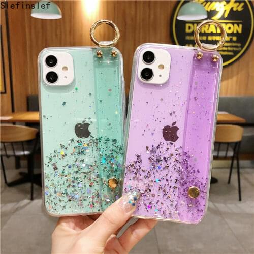 Bling Glitter Wrist Strap Phone Case For iPhone 12 11 Pro Max XR XS Max X 7 8 6S 6 Plus 12Mini 11Pro Soft Transparent Back Cover