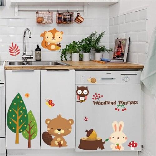 Woodland animal Cherry tree wall stickers for kids Home decor bear tree flower pvc wall decals Happy new year
