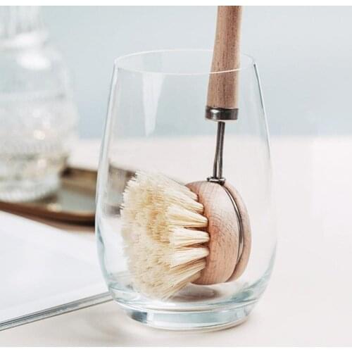 Hot Kitchen Cleaning Brushes Plant Based Sisal Hemp Wooden Long Handle Vegetable Scrub Brush Head Replacement Biodegradable