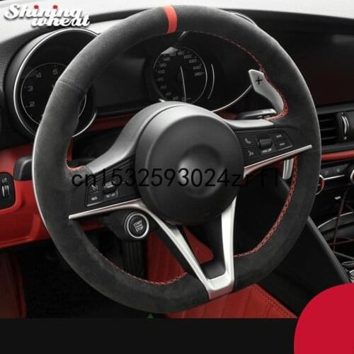 Custom Style Hand Stitched Black Alcantara Car Steering Wheel Cover For Alfa Romeo Giulia 2017 Stelvio 2017