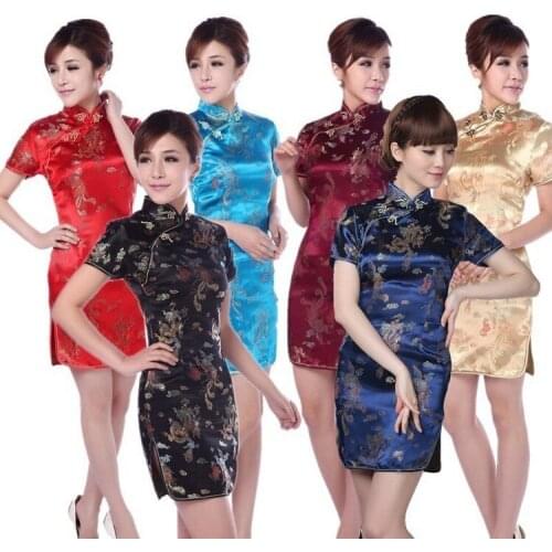 Chinese traditional ladies clothing red phoenix wedding dress embroidery sexy chinese Mini qipao cheongsam qi pao
