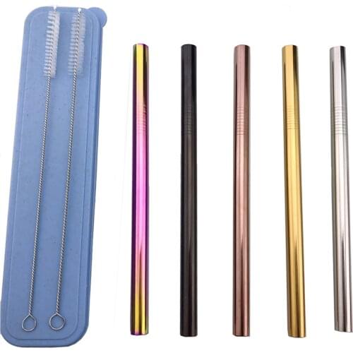 6/8/12*215mm Stainless Steel Rainbow Black Drinking Straw Reusable Straight Metal Straws Fruit Juice Milk Bar Accessories 1pc