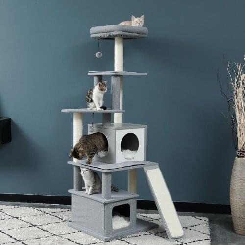 Inches Multi-Level Cat Tree Modern Cat Activity Tower with Sisal Scratching Posts, Hammock and Extra-Large Top Perch Cat Toy