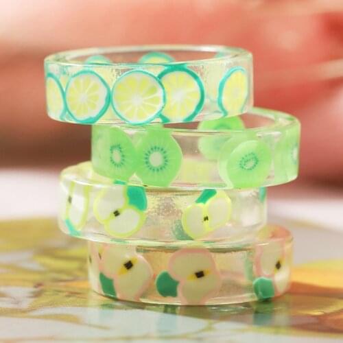 IF ME Trendy Summer Fruit Transparent Resin Acrylic Rings for Women Girls Lemon Dragon Fruit Apple Simple Finger Ring Jewelry