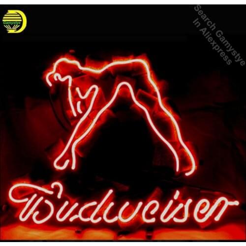 NEON SIGN For BUDWEISER GIRL Signboard REAL GLASS BEER BAR PUB display christmas Light Signs 17*14" Handcrafted Real Glass Tube