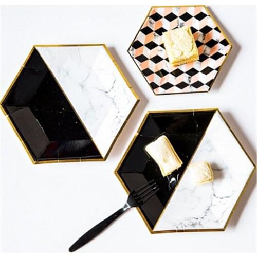 1 Set Black Marble Gold Series Disposable Tableware Birthday Gilding Paper Straws/Cup Table Decoration Wedding//Party Supplies