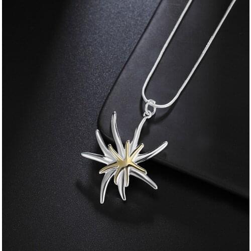 925 Sterling Silver Necklace For Women Starfish flower Pendant18 inches Christmas gifts Fashion party Jewelry