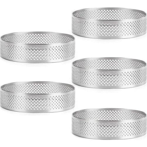 Stainless Steel Perforated Tart Ring, 5Pcs 5cm Perforated Cake Mousse Ring, DIY Round Tart Rings for Baking Dessert Ring