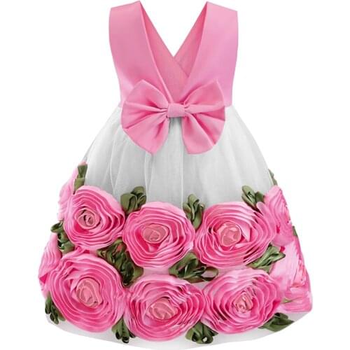 Girls 3D Flower Princess Dress 2019 Summer Kids dresses for girls anniversaire enfant party v-neck dress easter costume vestidos