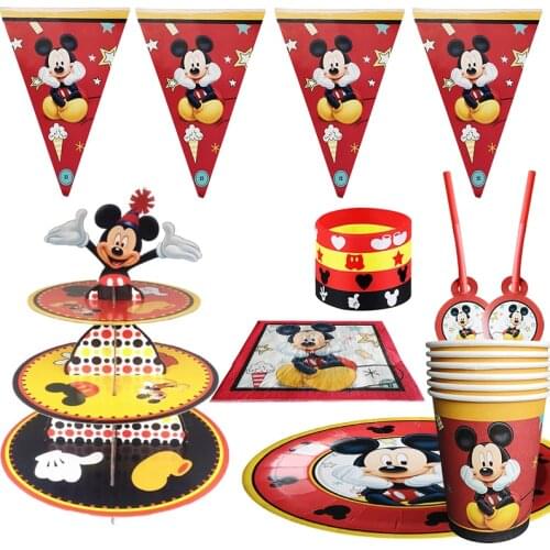 38pc/lot Cartoon Mickey Mouse Party Theme Cutlery Party Decoration Birthday Party Baby Bath Cake Stand Cup Plate Party Supplies
