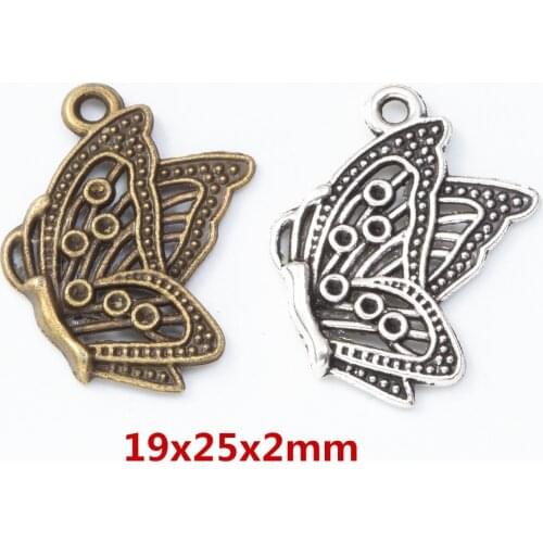 50 pieces of retro metal zinc alloy Butterfly Pendant for DIY handmade jewelry necklace making 8160