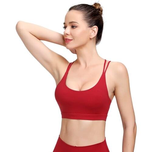Gym Underwear Push Up Sports Bra Crop Top For Fitness Cross Straps Naked-feel Nylon Solid Yoga Running Athletic Workout Bra