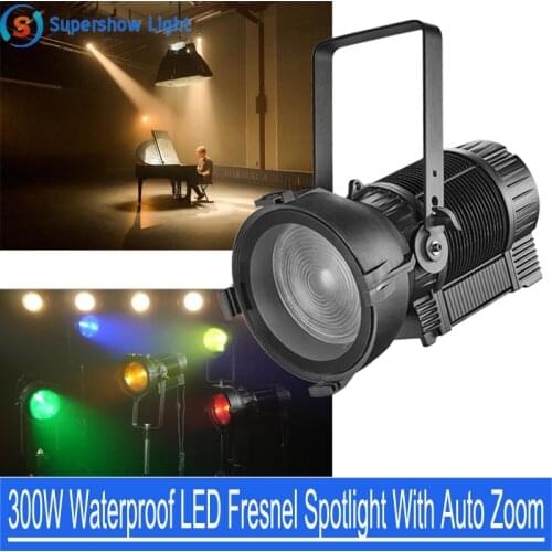 Smart new design IP65 300W RGBAL 5in1 LED Fresnel Light fixture with Auto Zoom for Theater TV Studio Exhibition