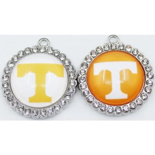 US College Tennessee Volunteers 12or 20pcs Round Crystal sport Dangle Charms DIY Jewelry Bracelets Necklace Pendants Hanging