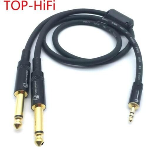 TOP-HiFi 3.5mm Stereo to Dual 6.35mm Mono Male Audio Cable 3.5mm to 2x 6.5mm OFC Adapter Cable