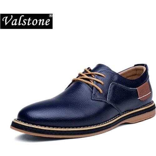 Valstone Plus Size Leather Men Shoes Spring Breathable Lace-up Male Footwear Luxury Casual Flats Business Shoes For Men Black