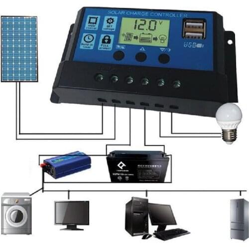 Auto PWM Solar Charge Controller 60A/50A/40A/30A/20A/10A 12V 24V Solar Battery Charger Solar PV Regulators with LCD Display USB