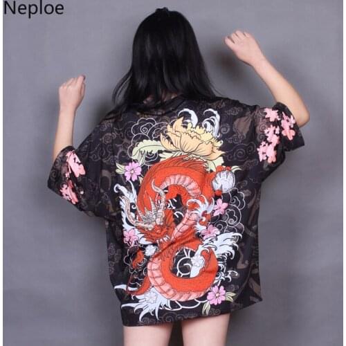 Neploe Vintage Traditional Yukata Harajuku Kimono Cardigan Dragon Print Women Shirt Japanese Clothes Streetwear Shirts Tops
