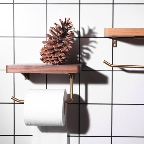 1Pc Practical Toilet Roll Paper Holder Bathroom Wooden Shelf Tissue Towel Hanging Rack with Phone Holder