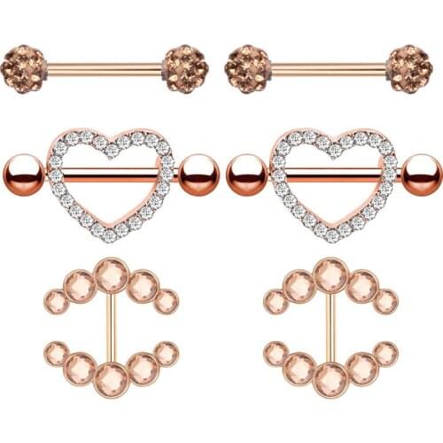 2Pcs Titanium Nipple Piercing Heart Barbell 14G Opal Nipple Shield Flower Charming Nipple Rings Sexy Women Body Piercing Jewelry