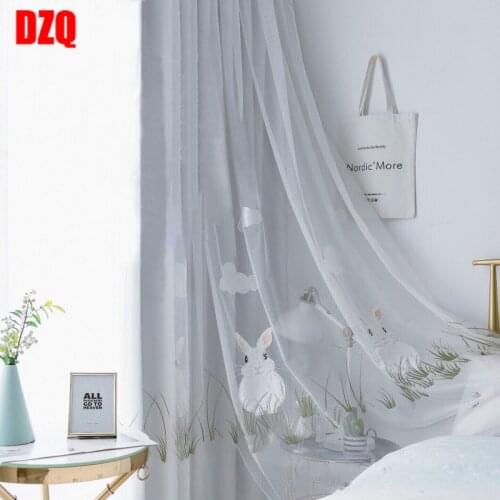 White Transparent Tulle Curtain Childrens Room Cartoon Rabbit Window Screen Baby Bedroom Decoration Living Room Tulle Cortina