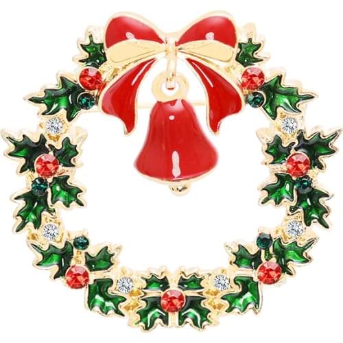 New Trend Brooch Pin Green Garland Bell Christmas Theme Denim Dress Dress Hat Chest Decoration Best Gift