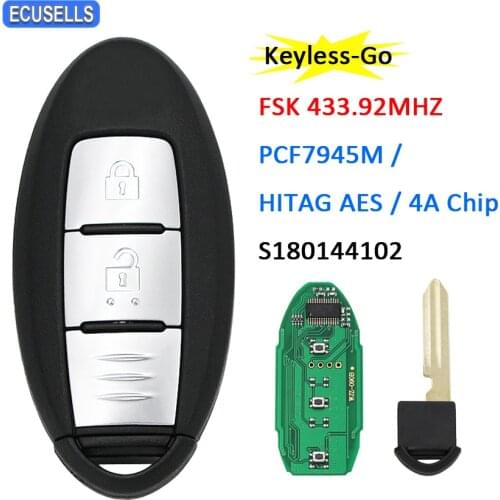 Keyless-go Remote Key FSK 433.92Mhz PCF7945M / HITAG AES / 4A Chip For Nissan New X-trail Low-level Configuration S180144102