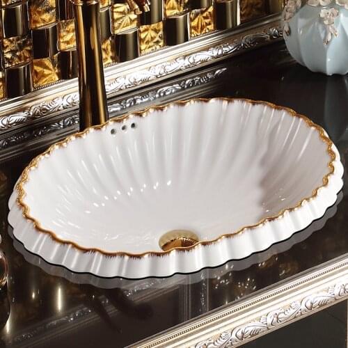 European Bathroom Wash Basin Art Oval Semi Embedded Ceramic under Counter Wash Basin Bathroom Sinks head wash basin