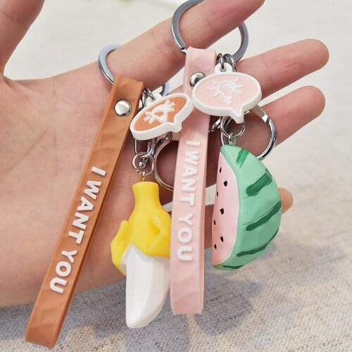 Geometric Section Fruit Pendant Key Chain Bag Ornament Avocado Watermelon Pineapple Banana Small Jewelry Pendant
