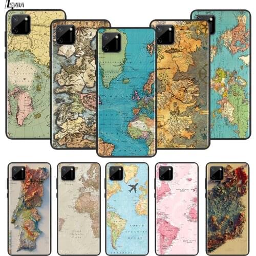 Map travel For OPPO Realme 2 3 3i 5 5S 5i 6 6S 6i 7 7i Narzo 10 20 Pro Global Silicone Black Soft TPU Phone Case