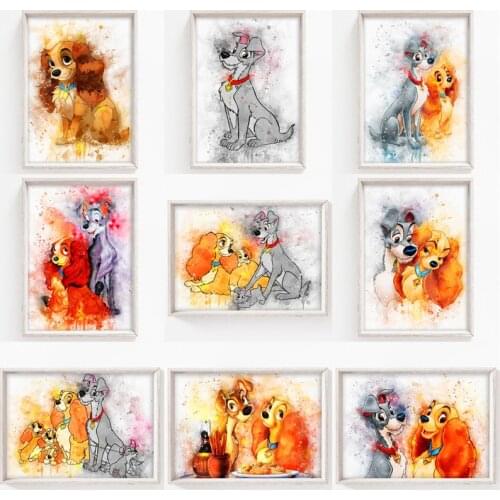 Disney Lady and The Tramp Canvas Art Paintings Poster and Print Nursery Room Wall Art Picture for Living Room Home Decoration