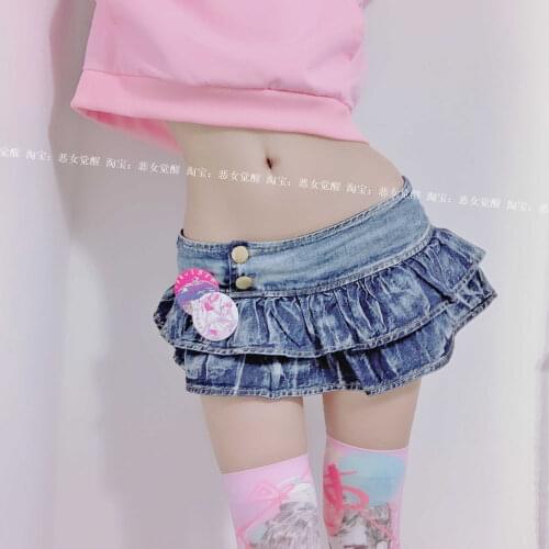 Hot Girls Cute Low Waist Safety Pants Skirt super Mini Cowboy Cake denim Skirt