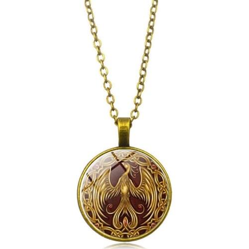 Hot Women Phoenix Pattern Pendant Cabochon Vintage Jewelry Glass Necklace Chain gift
