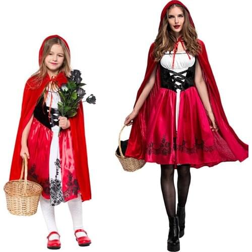 Little Red Riding Hood Halloween Cosplay Costume for Women Girsl Vintage Sleeveless Corset-Style Dress with Removable Cape 2Pcs