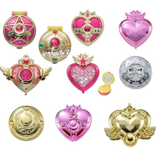 Bandai Sailor Moon Gashapon Transfiguration Mini Makeup Mirror Anime Figure PVC Collections Toys Model Ornaments Kids Doll Gifts
