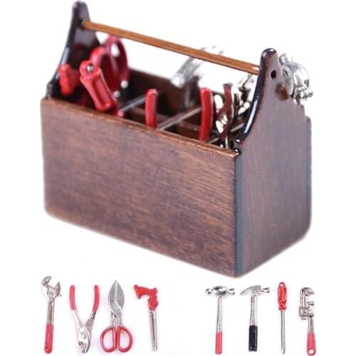 Dollhouse Miniature Wooden Metal Pretend Play Tools Set Model Decor Toy Accessories