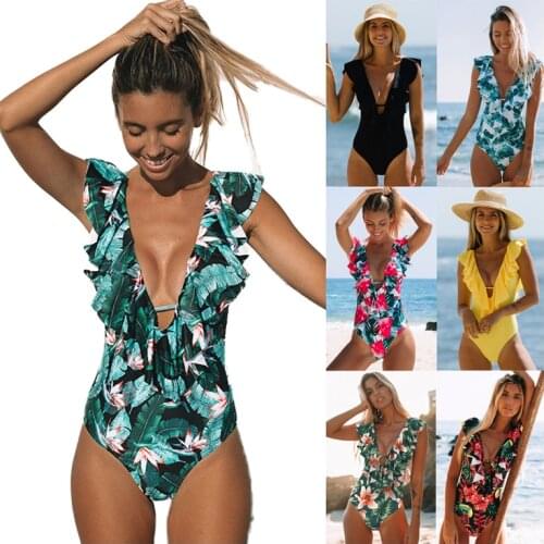 Monokini Swimwear One Piece Monokini Swimsuit 2021 Sexy Push Up Adjustable Shoulder Women Ruffle Monokini Bathing Suit