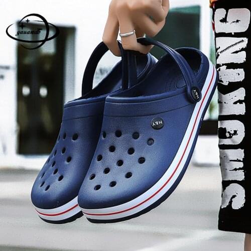 40-45 Mens Mules & Clogs Summer Croc Sandals Striped Non-Slip Comfortable Couples Beach Slippers Male Garden Shoes Hy19