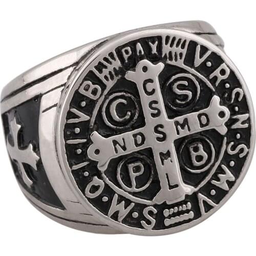 BONISKISS Mens Punk Ring Unique Design For Mans Birthday Cross Pattern Gold Vintage Hiphop Jewelry Male Ring Gold Round Ring