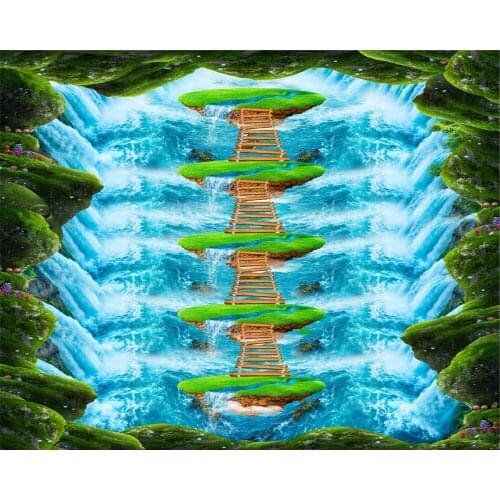 Beibehang wall paper rolls Mural wallpaper cliff waterfall bridge kitchen walkway 3D floor stickers self-adhesive wallpaper